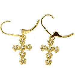 Yellow gold plated 925 sterling silver Hawaiian plumeria flower cz cross leverback earrings $21.82 Others