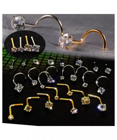 Nose Rings Studs L Nose Rings Screw Nose Rings Nose Bone Studs for Women 18g 20g 22g 14K Gold Plated 8pcs 22g Gold Screw Shap...