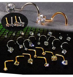 Nose Rings Studs L Nose Rings Screw Nose Rings Nose Bone Studs for Women 18g 20g 22g 14K Gold Plated 8pcs 22g Gold Screw Shap...