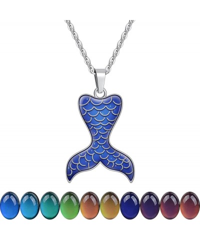 Temperature Sensing Color Changing Pendant Necklace with 19.29" Stainless Steel Rolo Chain Mermaid $11.39 Necklaces