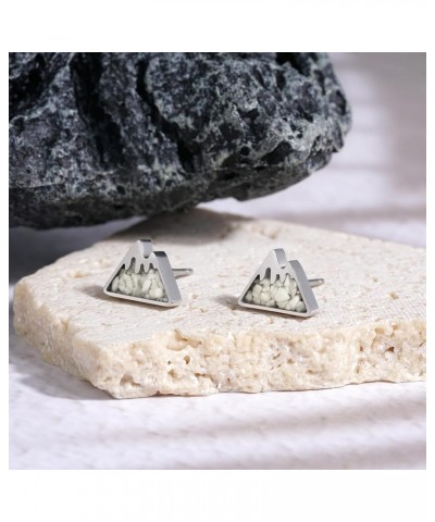 Mountain Stud Earrings for Women Small Tumbled Gemstone Chips Filled Mountain Range Earrings Stainless Steel Snow Mountain Ea...