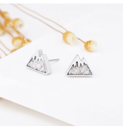 Mountain Stud Earrings for Women Small Tumbled Gemstone Chips Filled Mountain Range Earrings Stainless Steel Snow Mountain Ea...