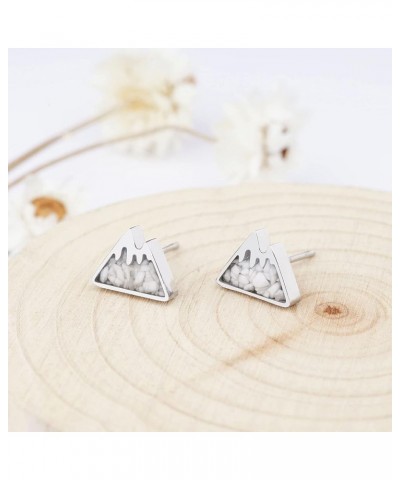 Mountain Stud Earrings for Women Small Tumbled Gemstone Chips Filled Mountain Range Earrings Stainless Steel Snow Mountain Ea...