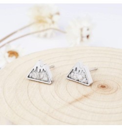 Mountain Stud Earrings for Women Small Tumbled Gemstone Chips Filled Mountain Range Earrings Stainless Steel Snow Mountain Ea...