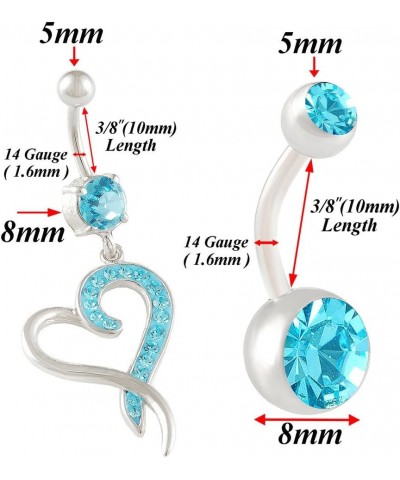 2Pcs 14g 3/8 Inch 10mm Heart Crystal Belly Button Ring Dangle Sexy Surgical Steel Cute Navel Piercing Jewelry Jet $8.88 Others