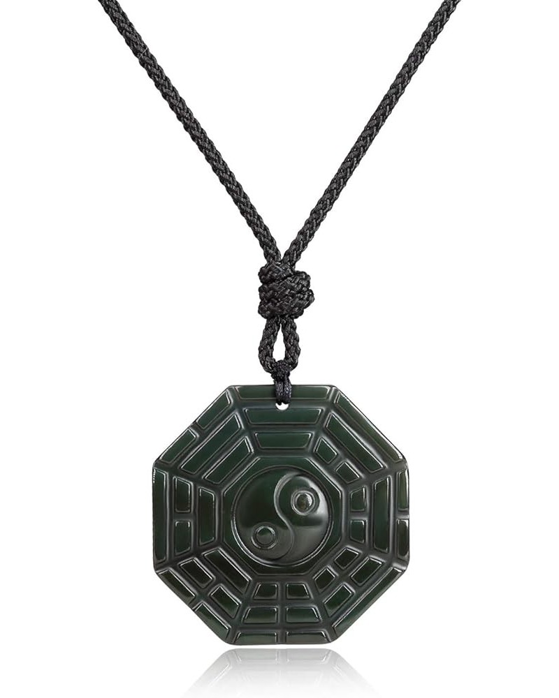 Mens Obsidian Eight Diagrams Yin Yang Pendant Necklace nylon cord $12.48 Necklaces