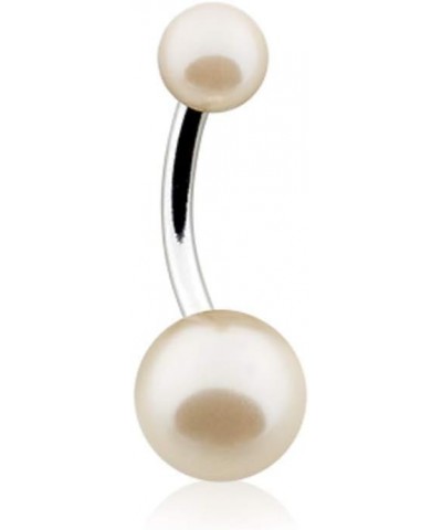 Double Luster Pearl Ball Steel Belly WildKlass Button Ring Peach $12.38 Body Jewelry