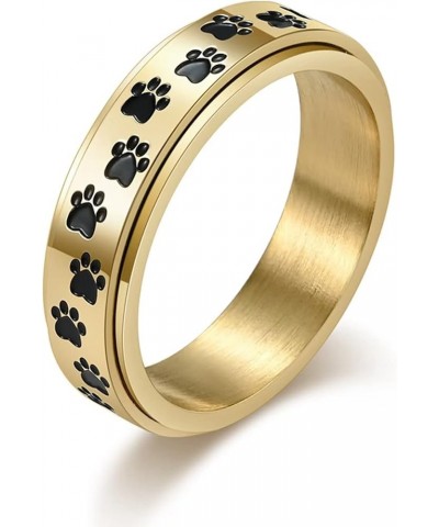 6mm Dog Paw Prints Spinner Ring,Stainless Steel Fidget Anxiety Worry Relieving Boredom Autism Band Fashion Animal Spins Rings...