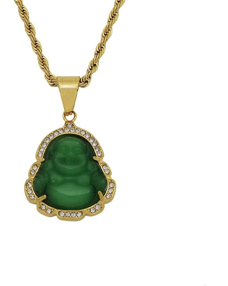 18k Gold Plated Laughing Buddha Pendant Necklace Green Jade Cubic Zirconia Gemstone Lucky Amulet Jewelry for Women Men Green ...