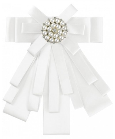 Women's Pre-tied Bowknot Beads Bow Tie Elegant Ribbon Brooch White $9.45 Brooches & Pins