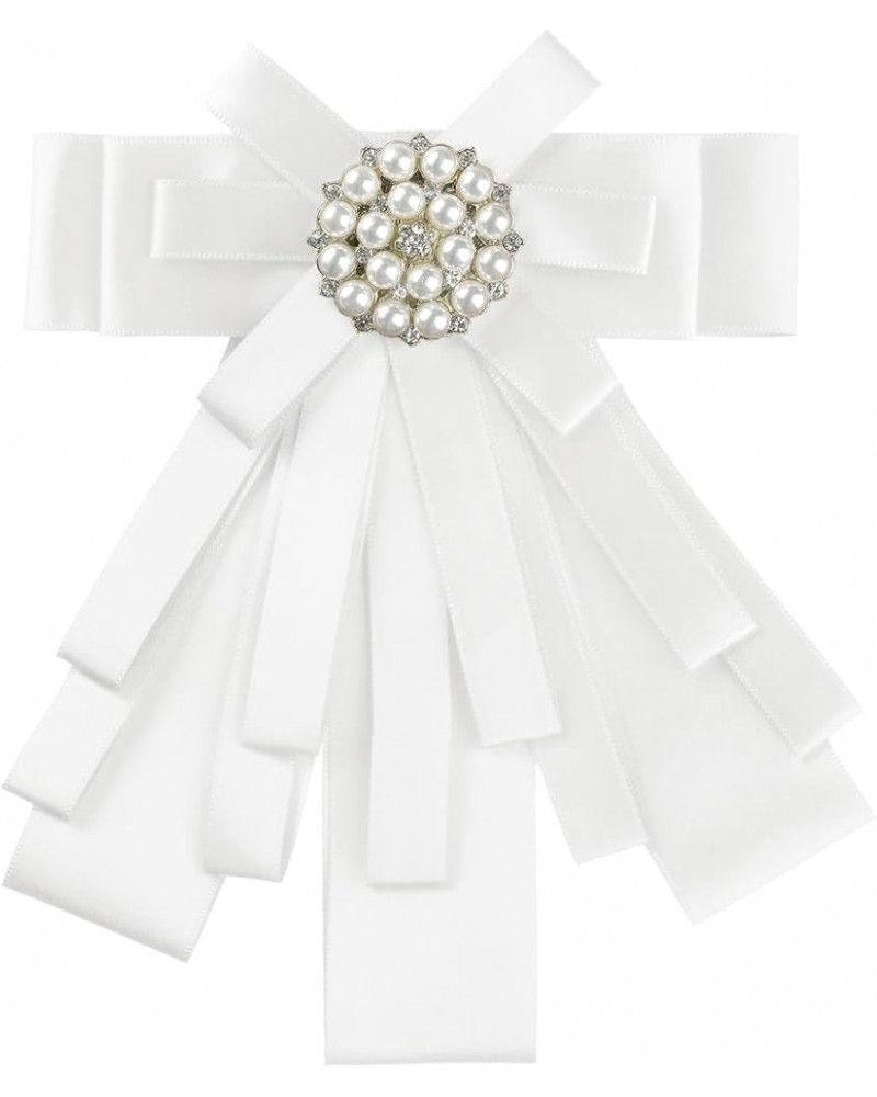 Women's Pre-tied Bowknot Beads Bow Tie Elegant Ribbon Brooch White $9.45 Brooches & Pins