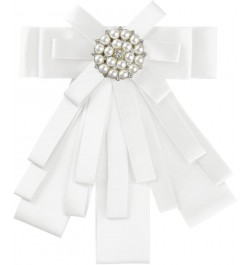 Women's Pre-tied Bowknot Beads Bow Tie Elegant Ribbon Brooch White $9.45 Brooches & Pins