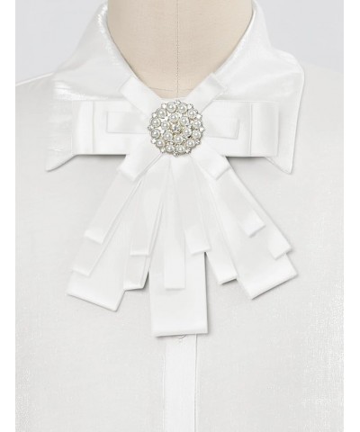 Women's Pre-tied Bowknot Beads Bow Tie Elegant Ribbon Brooch White $9.45 Brooches & Pins