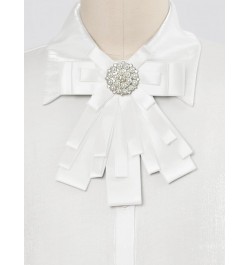 Women's Pre-tied Bowknot Beads Bow Tie Elegant Ribbon Brooch White $9.45 Brooches & Pins