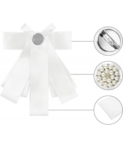 Women's Pre-tied Bowknot Beads Bow Tie Elegant Ribbon Brooch White $9.45 Brooches & Pins