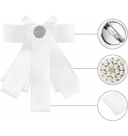 Women's Pre-tied Bowknot Beads Bow Tie Elegant Ribbon Brooch White $9.45 Brooches & Pins