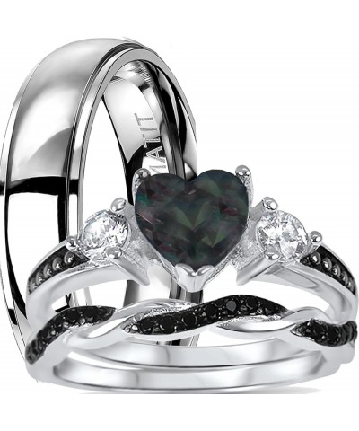 His Hers Wedding Ring Set TRIO 3 PCS Simulated Black Topaz Bridal Set Silver Black Titanium Him Her Her 9 - His 13 $49.39 Sets