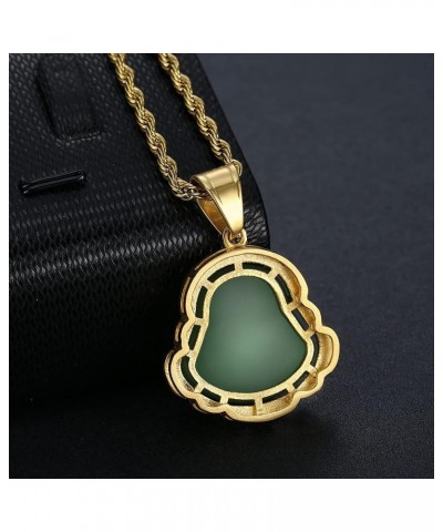 18k Gold Plated Laughing Buddha Pendant Necklace Green Jade Cubic Zirconia Gemstone Lucky Amulet Jewelry for Women Men Green ...