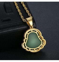 18k Gold Plated Laughing Buddha Pendant Necklace Green Jade Cubic Zirconia Gemstone Lucky Amulet Jewelry for Women Men Green ...