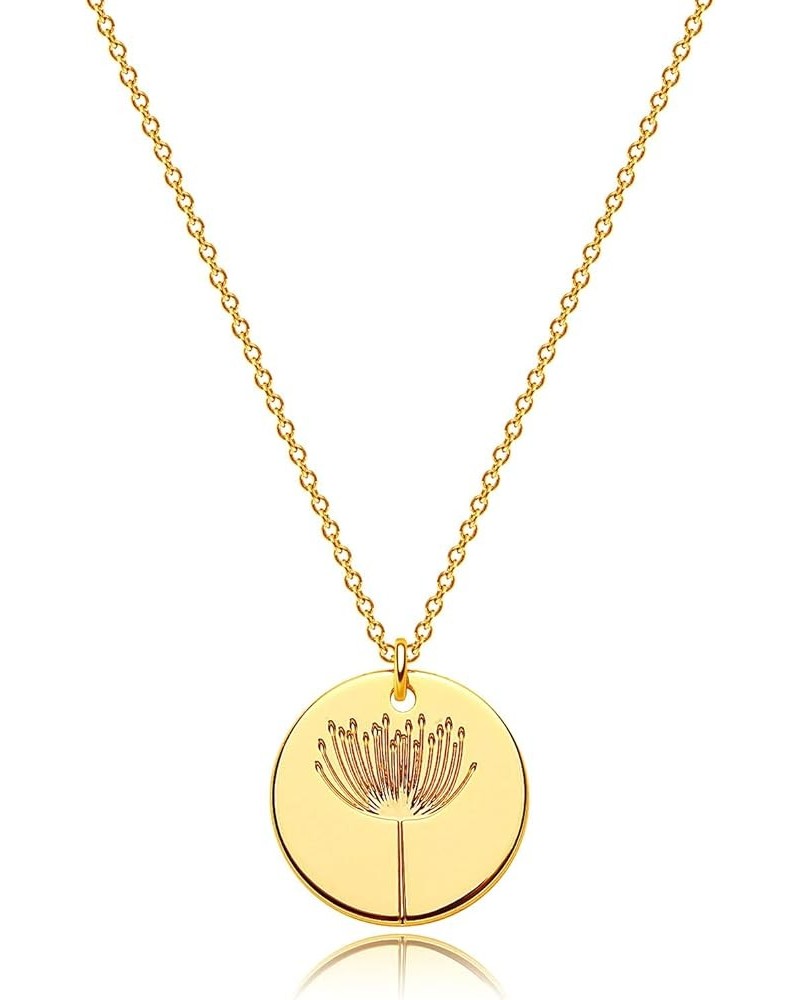 Birth Flower Necklace 18k Gold Custom Floral Pendant Necklaces Dainty Birth Month Flower Disc Hand Stamped Necklace Personali...