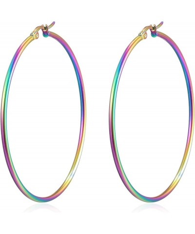 Pair Womens Large Huggie Hinged Hoop Earrings, Classic Party 5CM Rainbow $7.64 Others