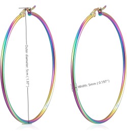 Pair Womens Large Huggie Hinged Hoop Earrings, Classic Party 5CM Rainbow $7.64 Others