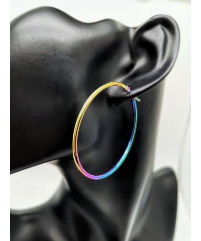 Pair Womens Large Huggie Hinged Hoop Earrings, Classic Party 5CM Rainbow $7.64 Others