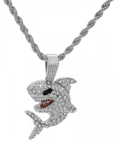 Gold Silver Plated Hip Hop CZ Shark Iced Pendant & 4mm 24" Rope Chain Necklace SILVER $11.20 Necklaces