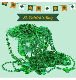 16Pcs St. Patrick's Day Clover Green Bead Pendant, St. Patricks Day Metallic Shamrock Beaded for Irish Mardi Gras Halloween P...