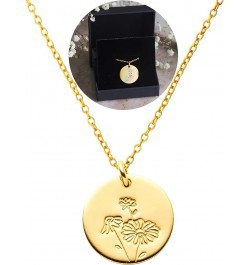 Birth Flower Necklace for Women - 18K Gold Plated Coin Pendant Necklace - Personalized Necklaces Month Flower - Gold Chain Da...