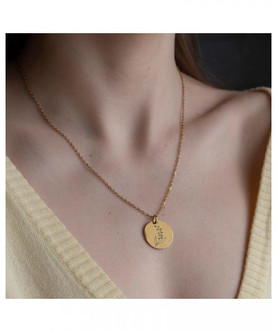 Birth Flower Necklace for Women - 18K Gold Plated Coin Pendant Necklace - Personalized Necklaces Month Flower - Gold Chain Da...