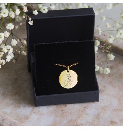 Birth Flower Necklace for Women - 18K Gold Plated Coin Pendant Necklace - Personalized Necklaces Month Flower - Gold Chain Da...