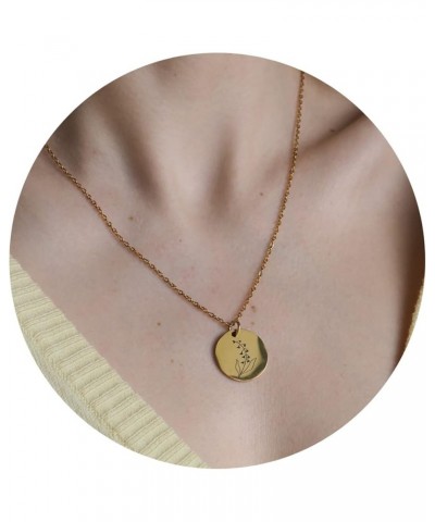 Birth Flower Necklace for Women - 18K Gold Plated Coin Pendant Necklace - Personalized Necklaces Month Flower - Gold Chain Da...