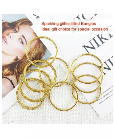 9PCS Glitter Jelly Bangles Bracelets Set for Women Lightweight Glitter Filled Jelly Weaved Silicone Bracelets for Girls Gold ...