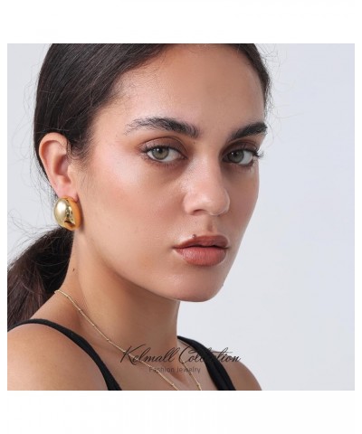 Chunky Gold Hoop Statement Earrings for Women, Thick 18K Gold Plated Open Hoop Lightweight 925 Sterling Silver Post Medium-Go...