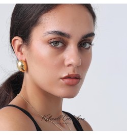 Chunky Gold Hoop Statement Earrings for Women, Thick 18K Gold Plated Open Hoop Lightweight 925 Sterling Silver Post Medium-Go...