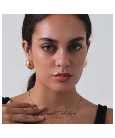 Chunky Gold Hoop Statement Earrings for Women, Thick 18K Gold Plated Open Hoop Lightweight 925 Sterling Silver Post Medium-Go...