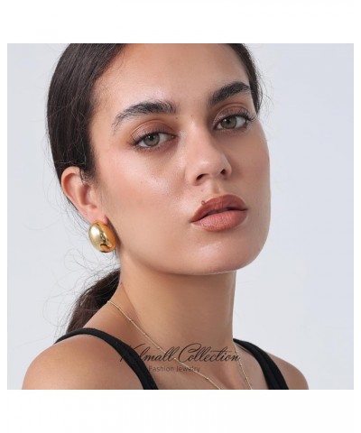 Chunky Gold Hoop Statement Earrings for Women, Thick 18K Gold Plated Open Hoop Lightweight 925 Sterling Silver Post Medium-Go...