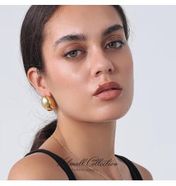 Chunky Gold Hoop Statement Earrings for Women, Thick 18K Gold Plated Open Hoop Lightweight 925 Sterling Silver Post Medium-Go...