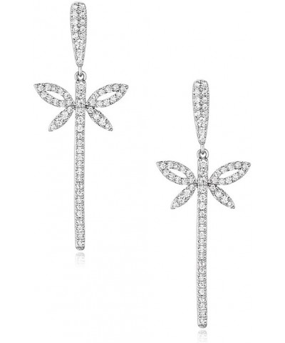 S925 Sterling Silver Post Dragonfly Dangle Earrings Cubic Zirconia Dainty Jewelry for Women Silver $9.53 Earrings