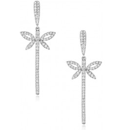 S925 Sterling Silver Post Dragonfly Dangle Earrings Cubic Zirconia Dainty Jewelry for Women Silver $9.53 Earrings