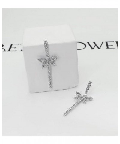 S925 Sterling Silver Post Dragonfly Dangle Earrings Cubic Zirconia Dainty Jewelry for Women Silver $9.53 Earrings