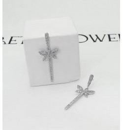 S925 Sterling Silver Post Dragonfly Dangle Earrings Cubic Zirconia Dainty Jewelry for Women Silver $9.53 Earrings