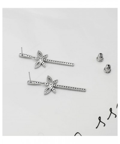 S925 Sterling Silver Post Dragonfly Dangle Earrings Cubic Zirconia Dainty Jewelry for Women Silver $9.53 Earrings