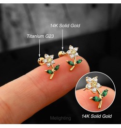 14K Solid Gold Threadless Earring Gold Flower Flat Back Earring Titanium Threadless Push in Earring for Women 16G Solid Gold ...