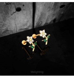 14K Solid Gold Threadless Earring Gold Flower Flat Back Earring Titanium Threadless Push in Earring for Women 16G Solid Gold ...