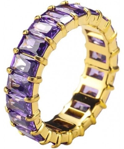 Women's Stainless Steel Colorful Zircon Gemstone Ring Size 6-10 7 Gold-Purple $10.25 Rings