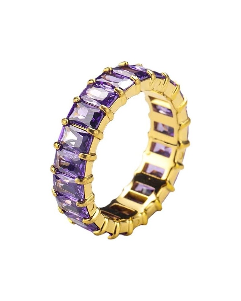 Women's Stainless Steel Colorful Zircon Gemstone Ring Size 6-10 7 Gold-Purple $10.25 Rings