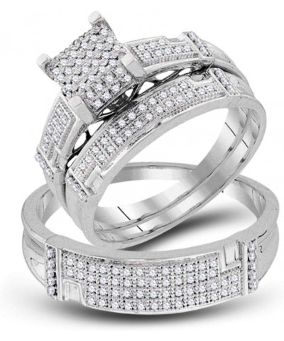 10kt White Gold Trio His & Hers Round Diamond Square Matching Bridal Wedding Ring Band Set 1/2 Cttw Women 8 Mens 9.5 $294.06 ...