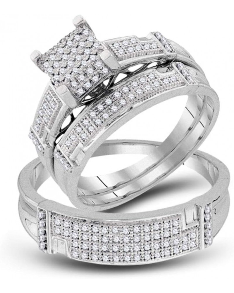 10kt White Gold Trio His & Hers Round Diamond Square Matching Bridal Wedding Ring Band Set 1/2 Cttw Women 8 Mens 9.5 $294.06 ...